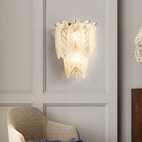 Elegant Feather-Inspired Crystal Wall Sconce Image - 1