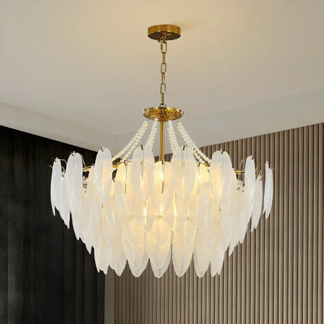 Elegant Feather White Glass Chandelier for Living Room Image - 1