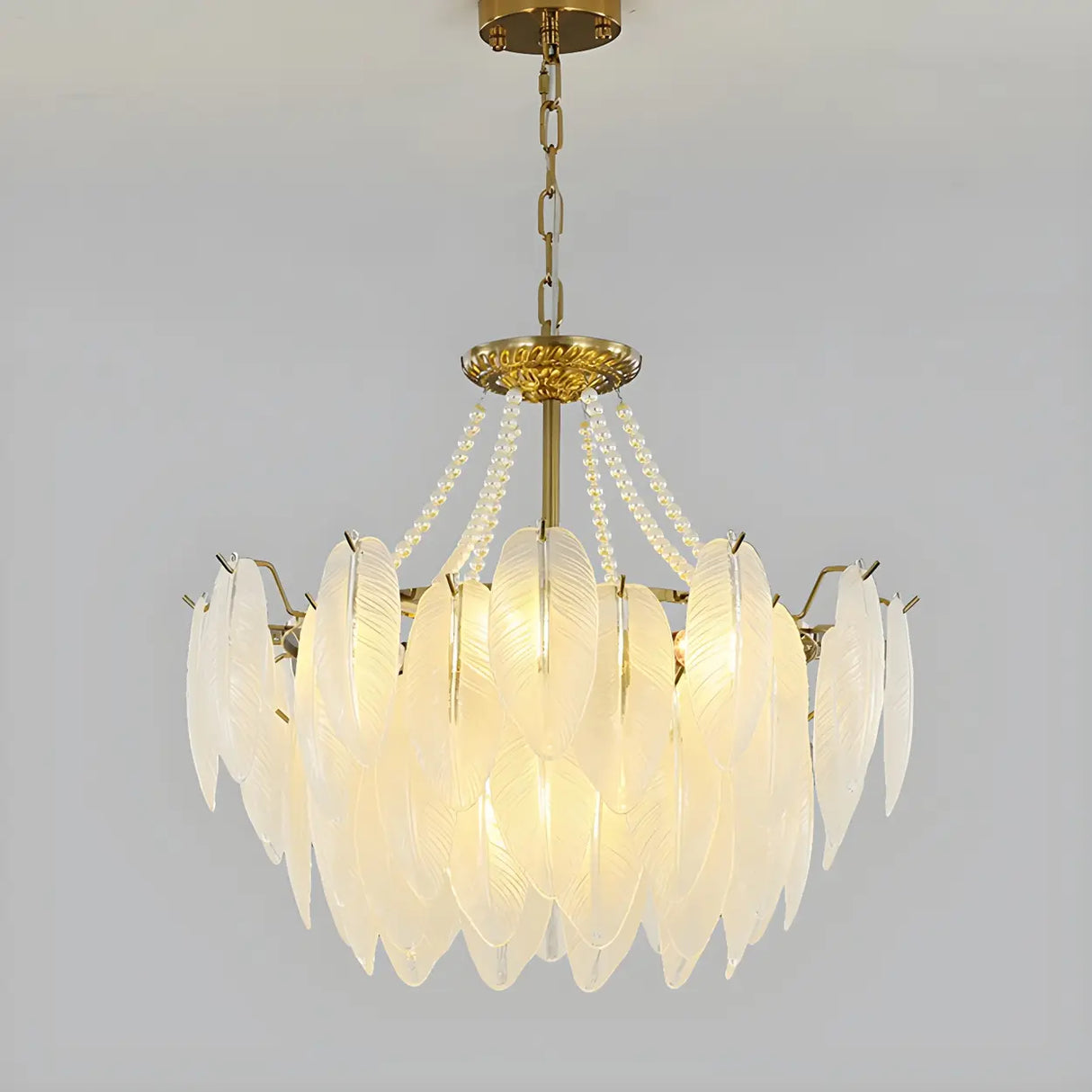 Elegant Feather White Glass Chandelier for Living Room Image - 10