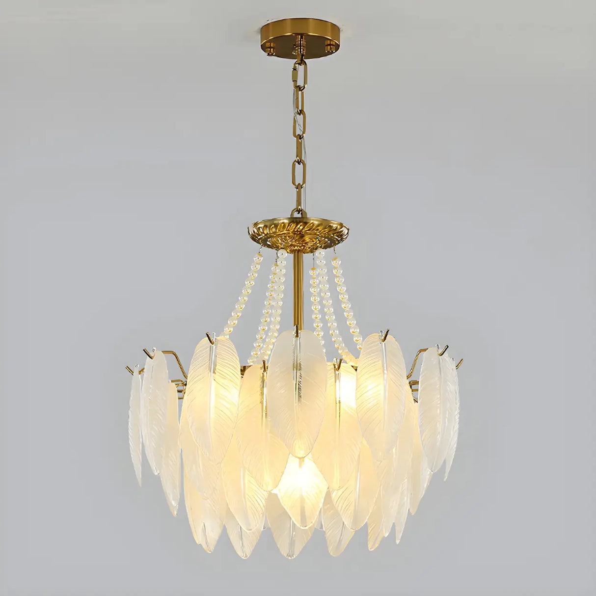 Elegant Feather White Glass Chandelier for Living Room Image - 11