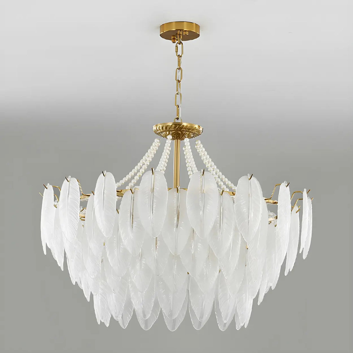 Elegant Feather White Glass Chandelier for Living Room Image - 12