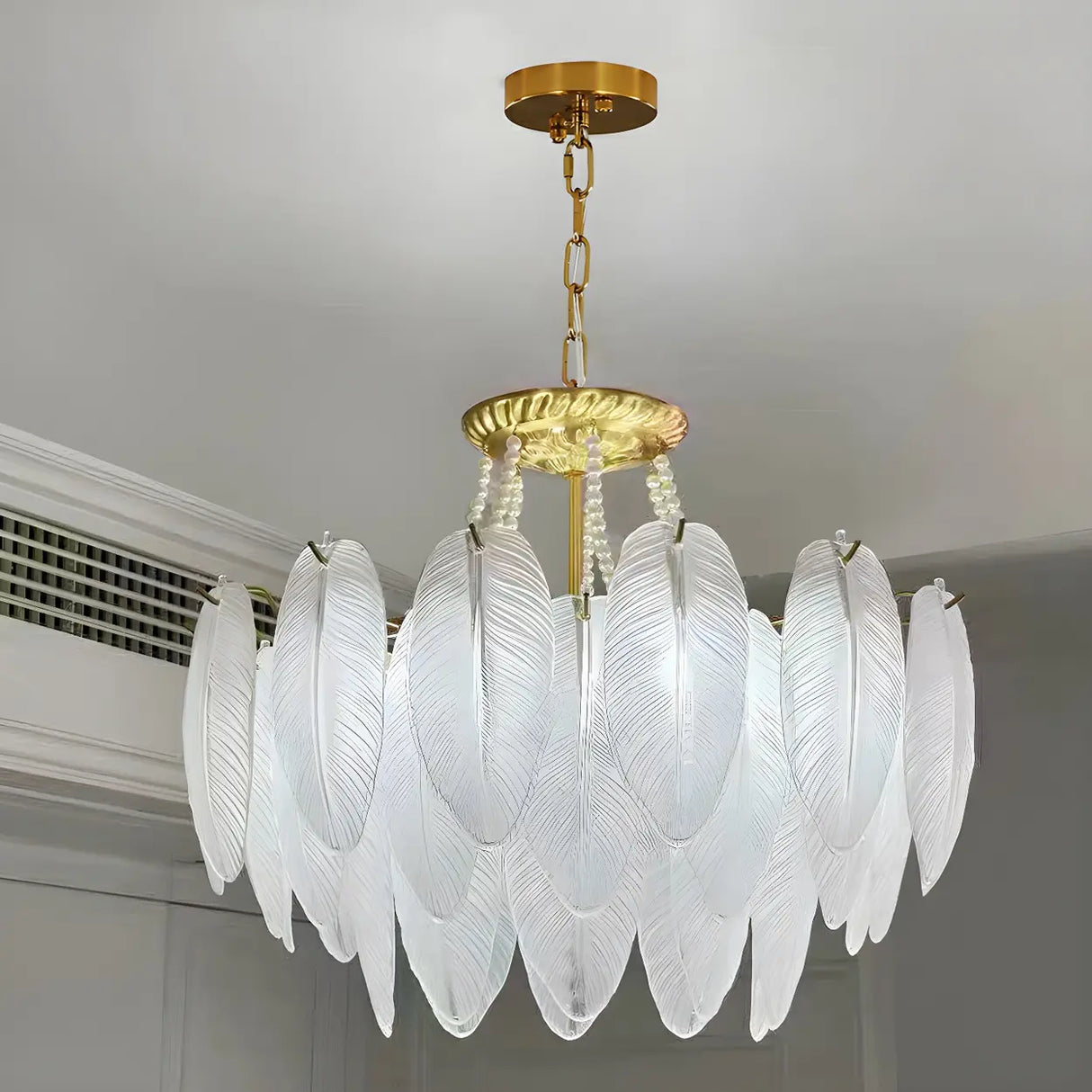 Elegant Feather White Glass Chandelier for Living Room Image - 13