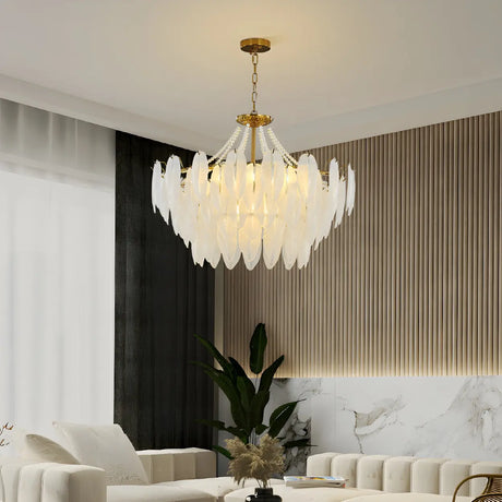 Elegant Feather White Glass Chandelier for Living Room Image - 2