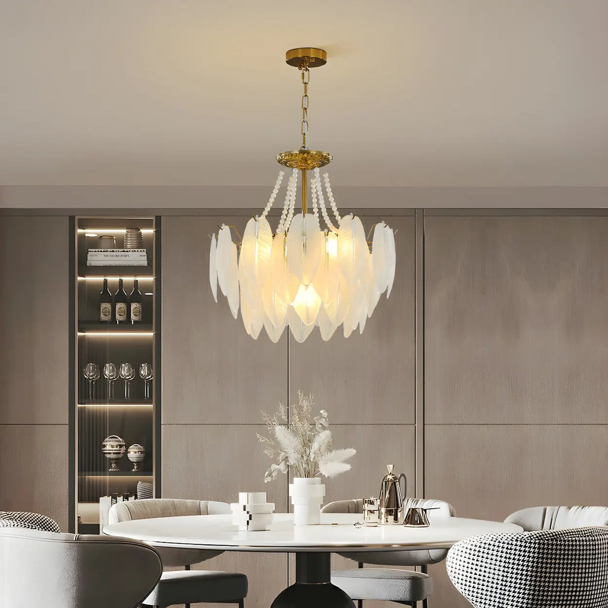 Elegant Feather White Glass Chandelier for Living Room Image - 3