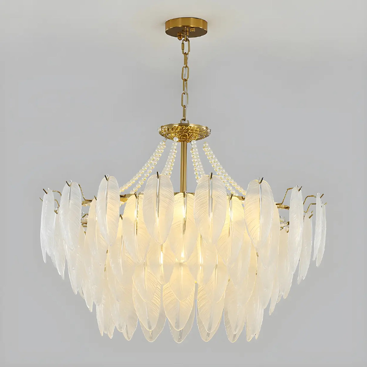 Elegant Feather White Glass Chandelier for Living Room Image - 9