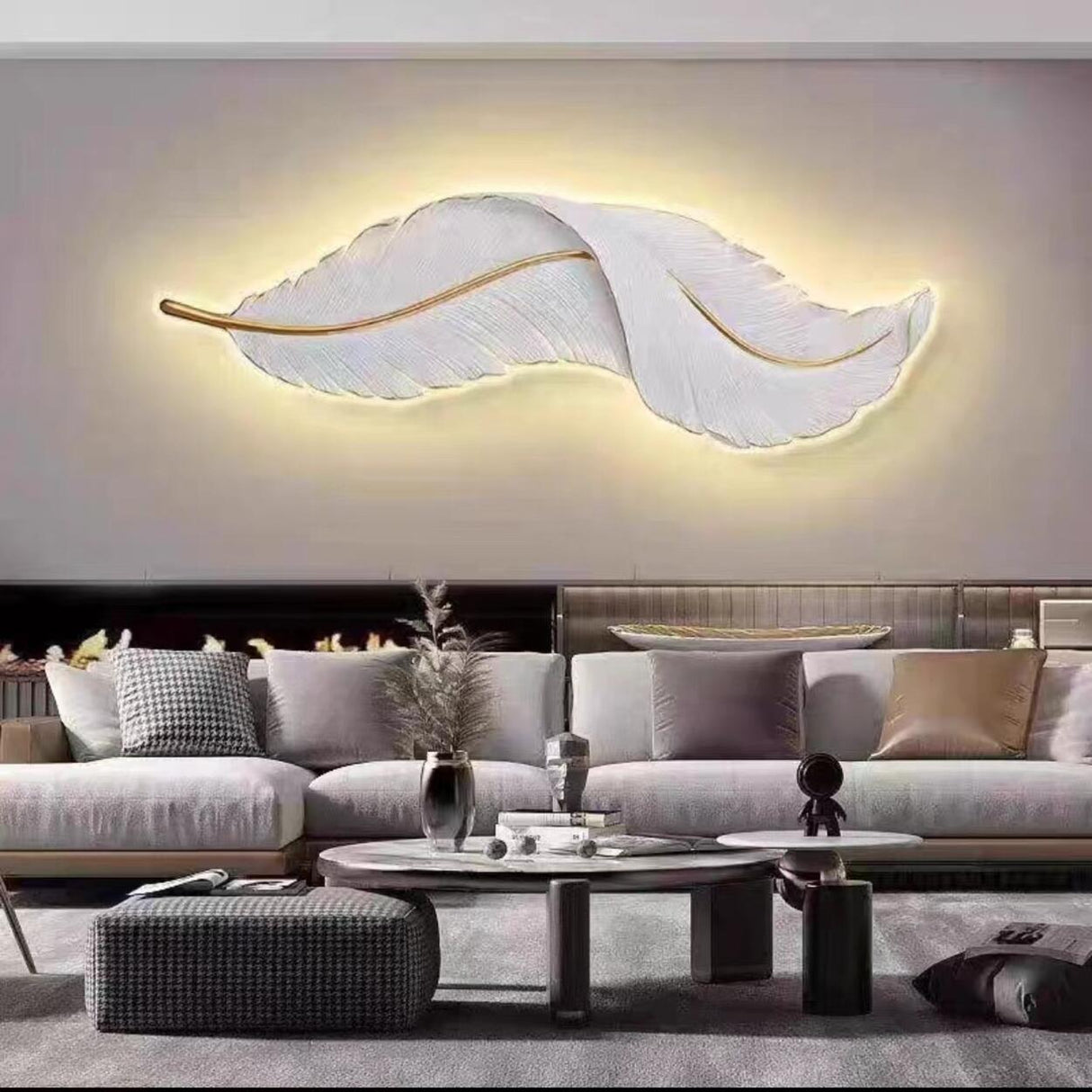 Elegant Feather White Metal LED Wall Sconce Image - 4