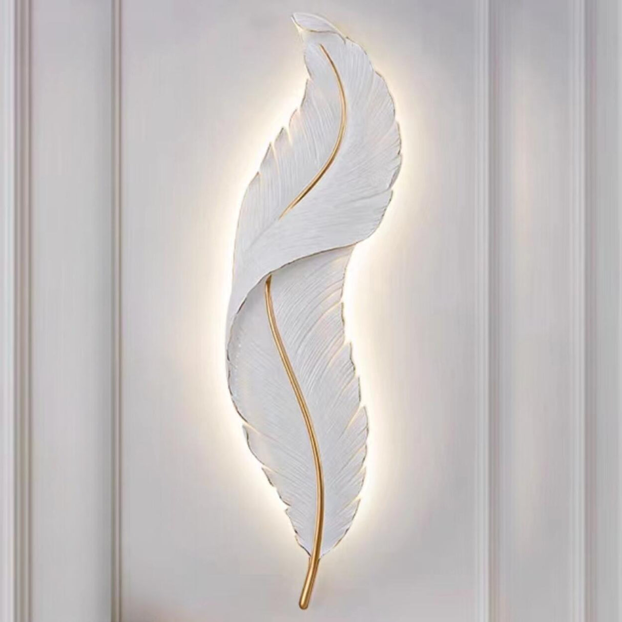 Elegant Feather White Metal LED Wall Sconce Image - 6