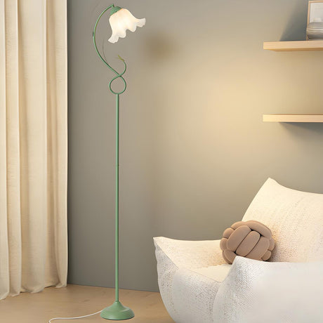 Elegant Floral and Green Metal Stand Floor Lamp Image - 1