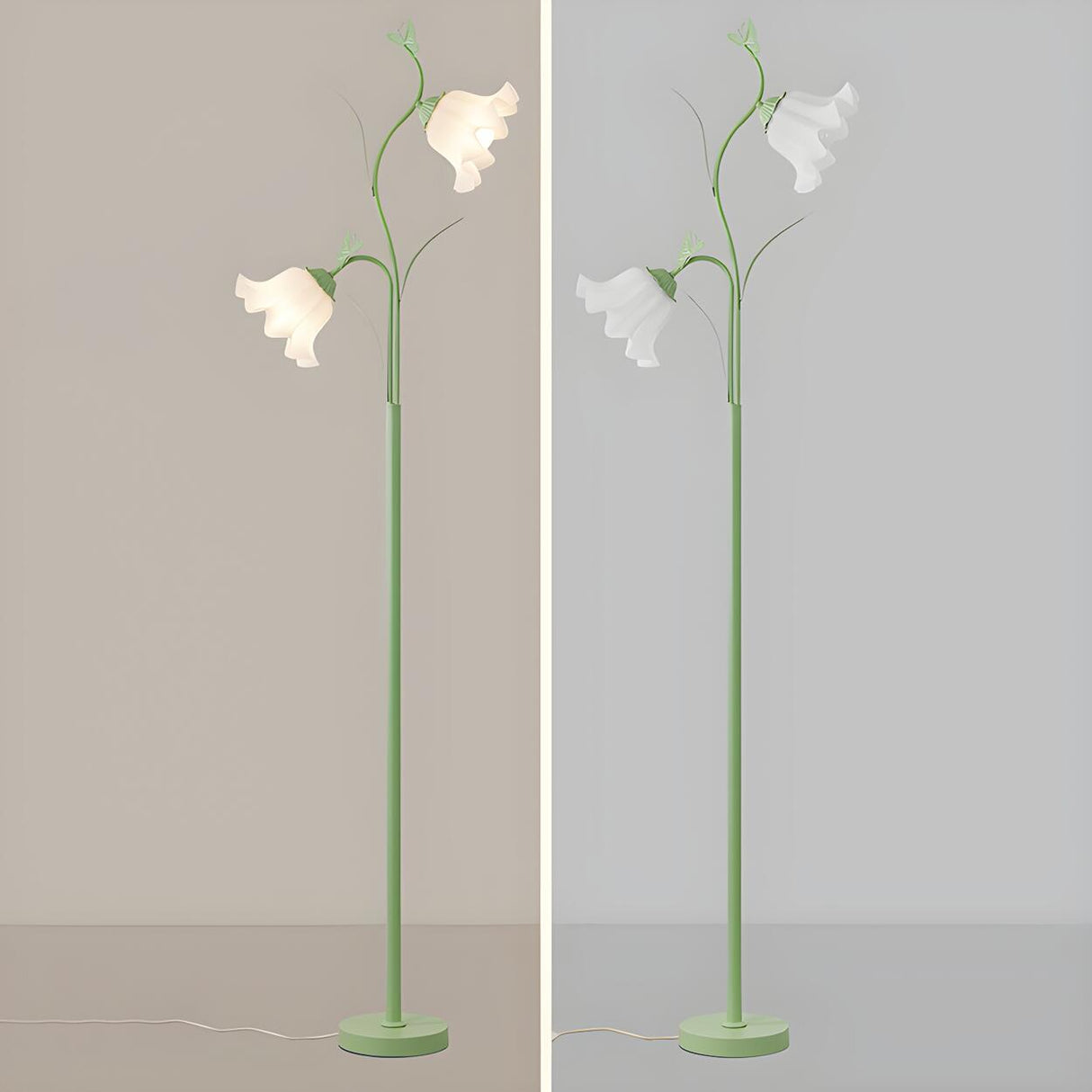 Elegant Floral and Green Metal Stand Floor Lamp Image - 20