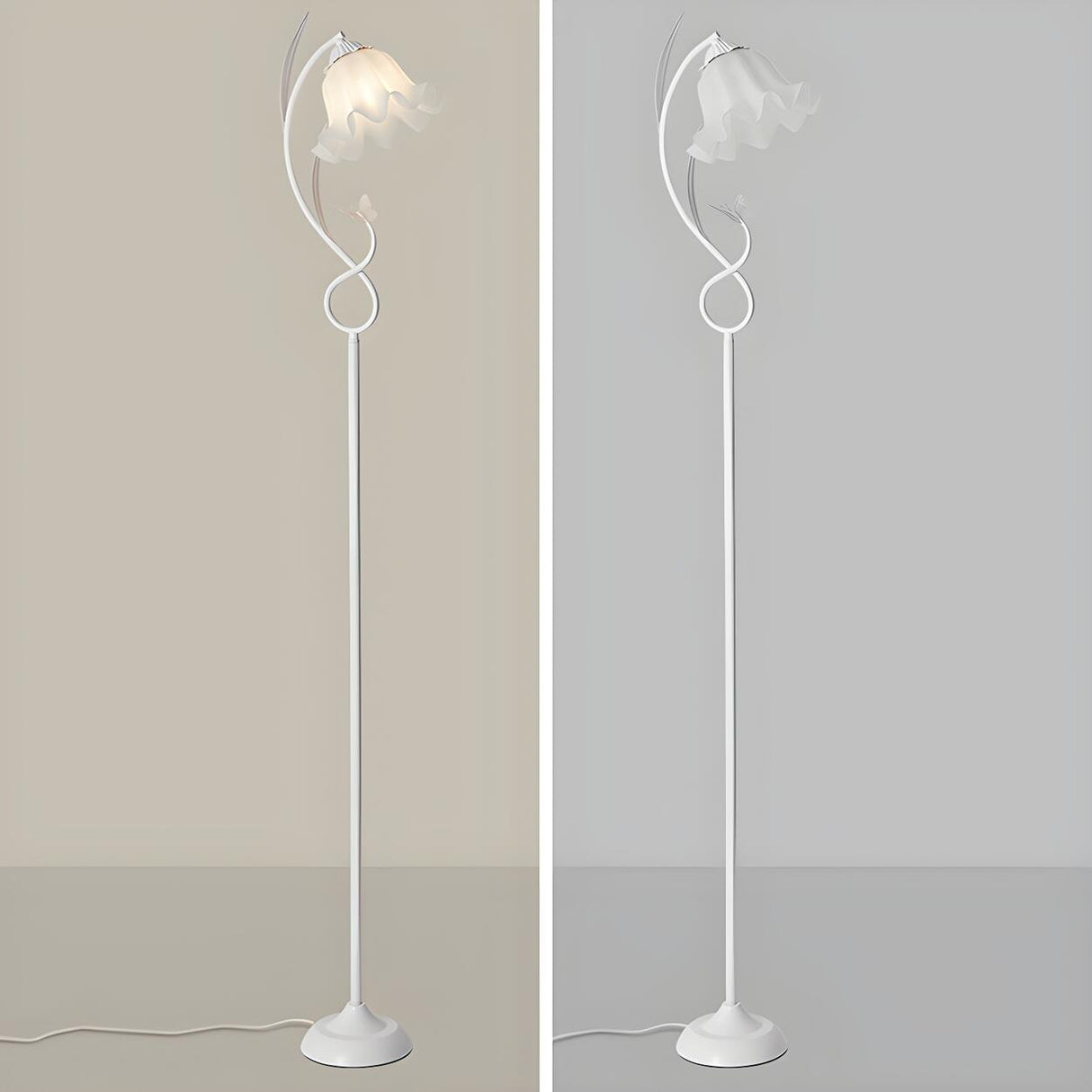 Elegant Floral and Green Metal Stand Floor Lamp Image - 21