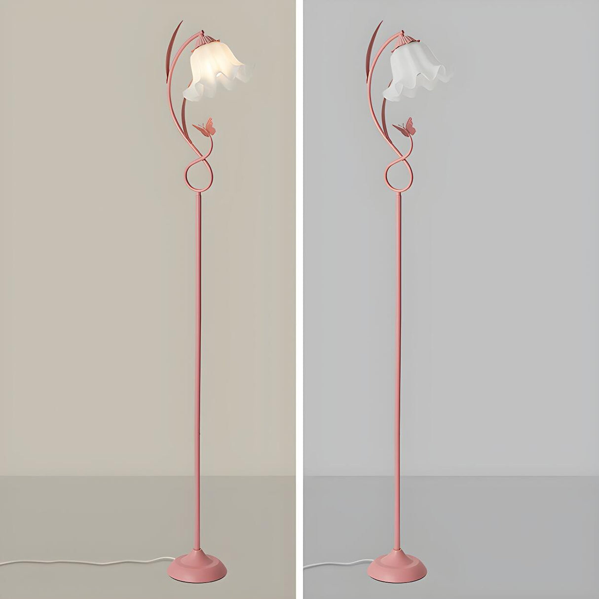 Elegant Floral and Green Metal Stand Floor Lamp Image - 22