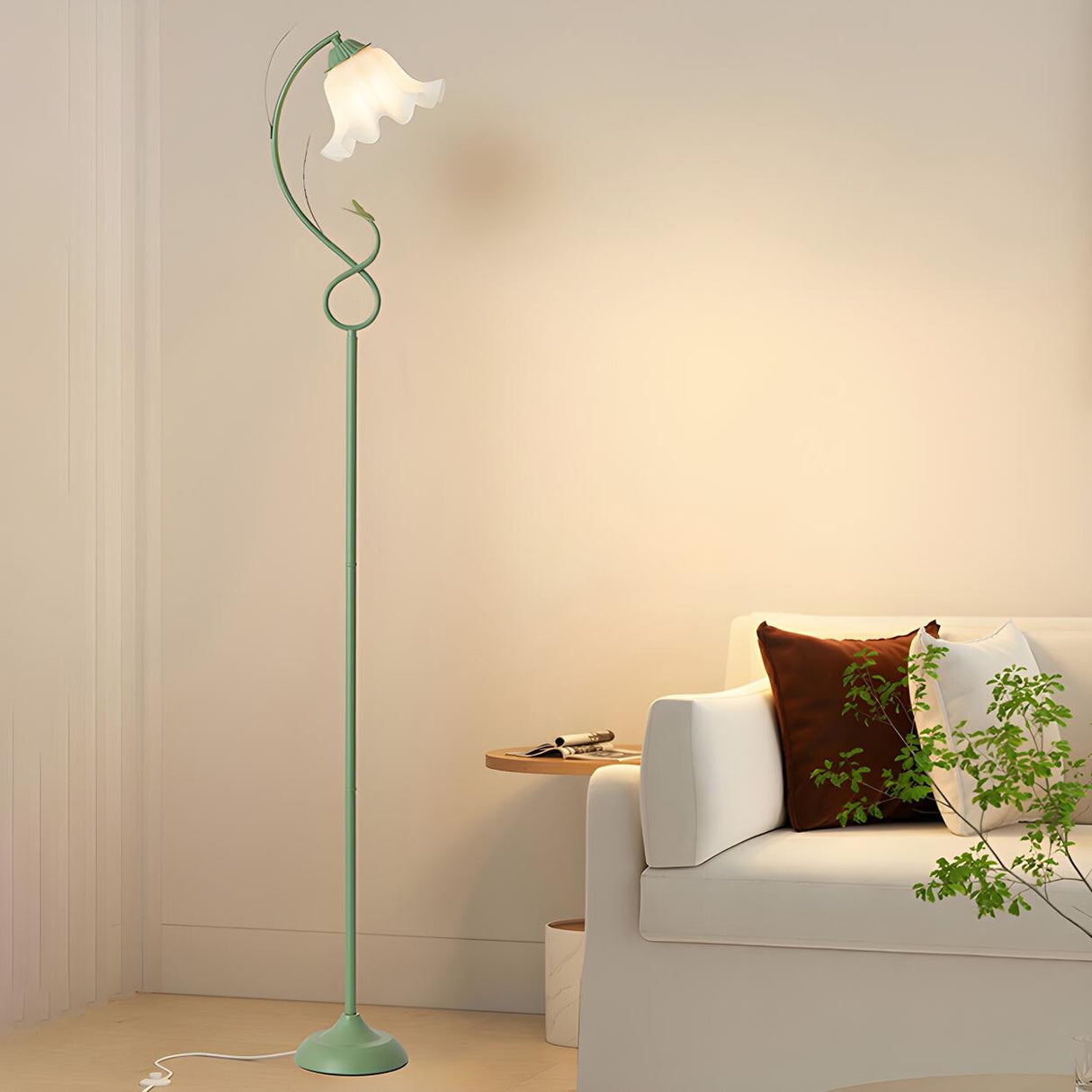 Elegant Floral and Green Metal Stand Floor Lamp Image - 4