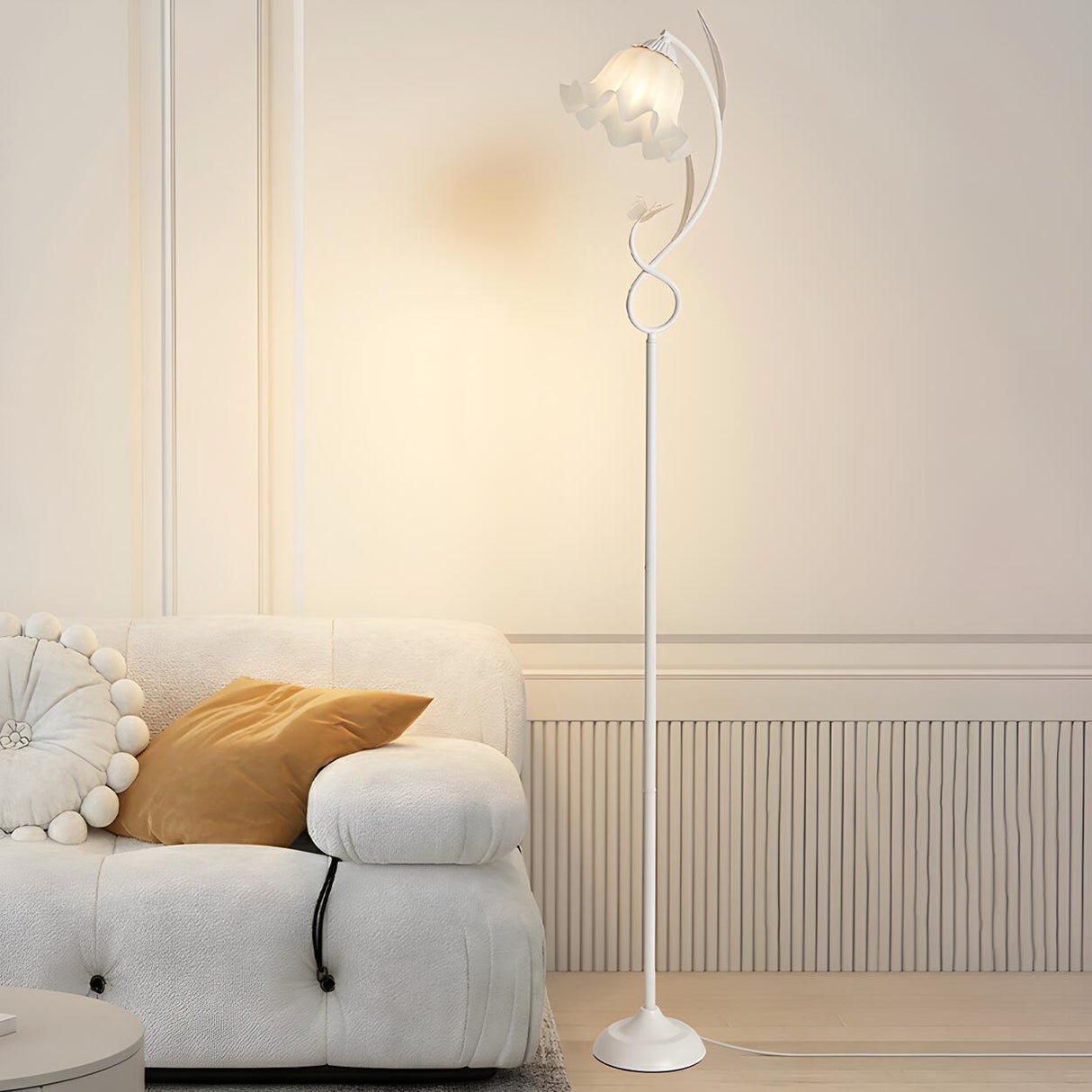 Elegant Floral and Green Metal Stand Floor Lamp Image - 8