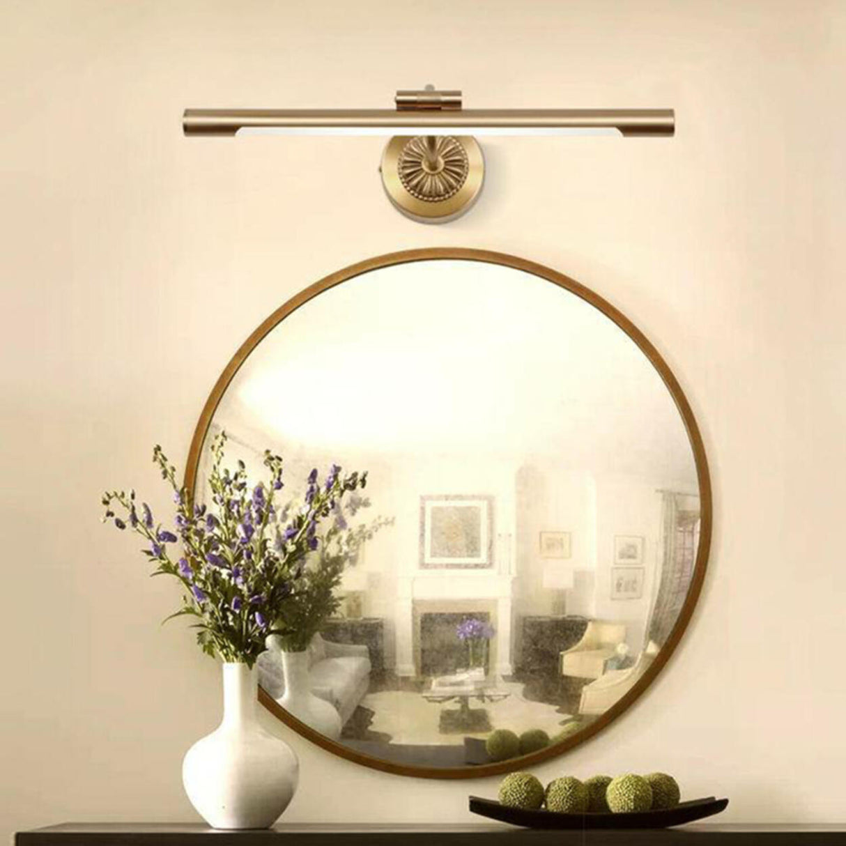 Elegant Floral Base Gold Tubular LED Vanity Light Image - 1