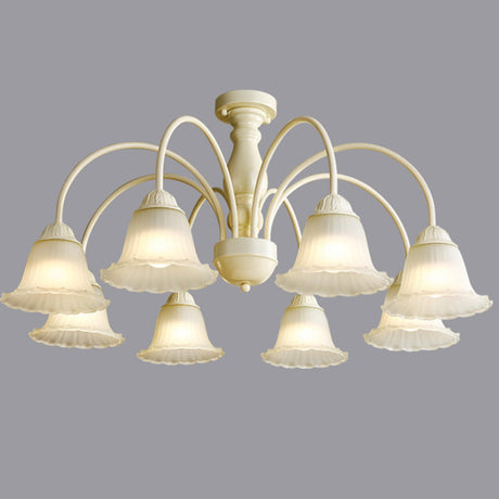 Elegant Floral Beige Semi-Flush Mount Light 8-Light Image - 2