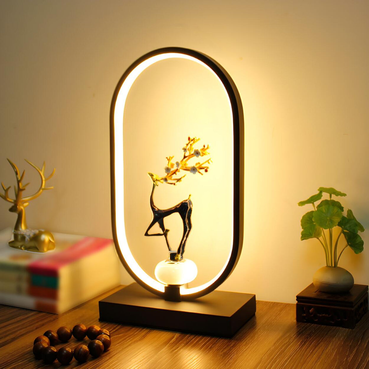 Elegant Floral Design Oval Frame LED Decor Table Lamp Image - 13