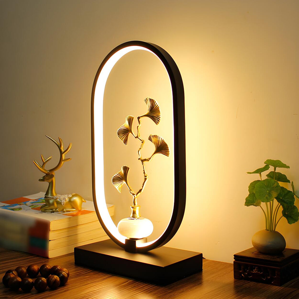 Elegant Floral Design Oval Frame LED Decor Table Lamp Image - 14