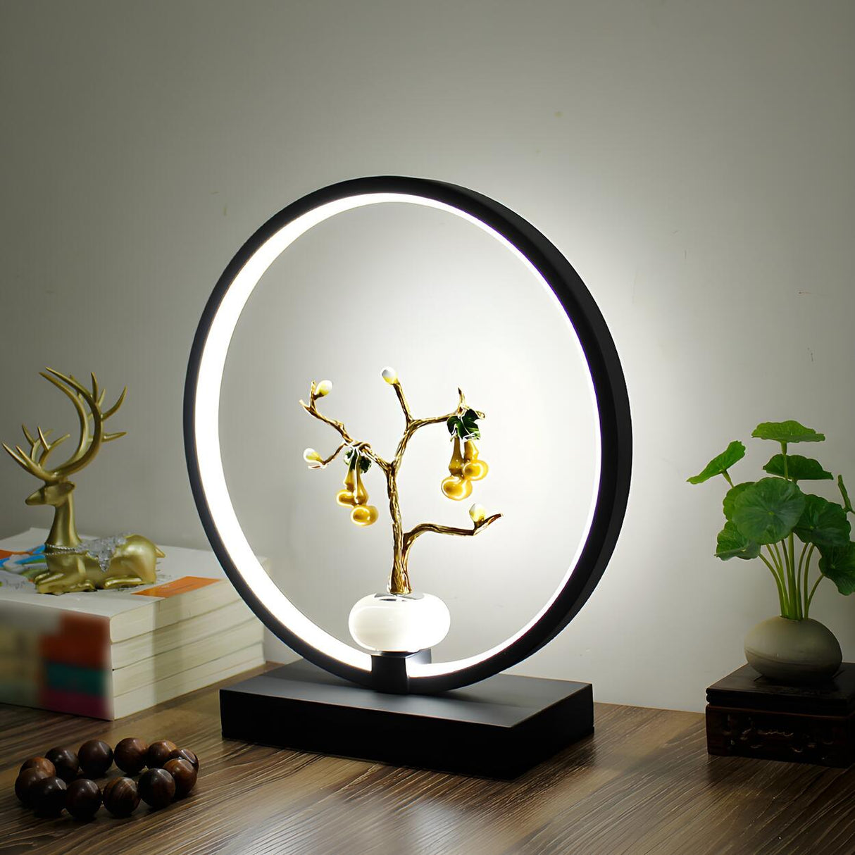 Elegant Floral Design Oval Frame LED Decor Table Lamp Image - 15