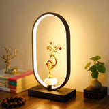 Elegant Floral Design Oval Frame LED Decor Table Lamp Image - 16