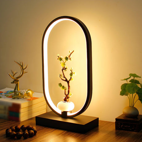 Elegant Floral Design Oval Frame LED Decor Table Lamp Image - 2