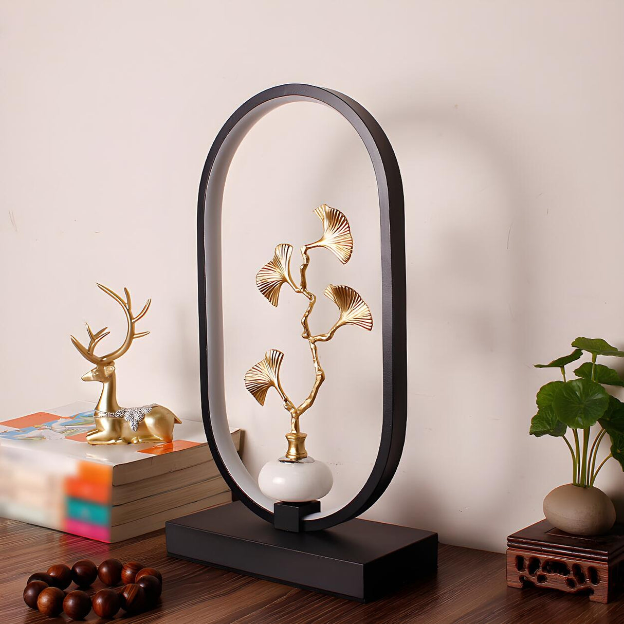 Elegant Floral Design Oval Frame LED Decor Table Lamp Image - 5