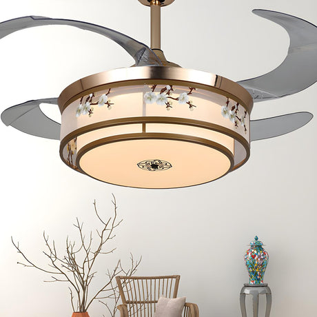 Elegant Floral Drum LED Modern Ceiling Fan with Light Image - 1