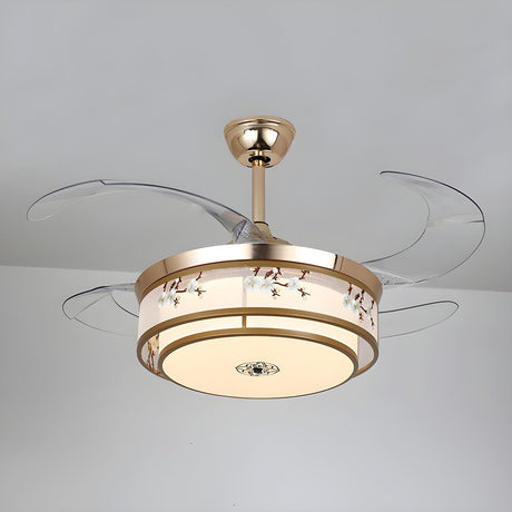 Elegant Floral Drum LED Modern Ceiling Fan with Light Image - 2