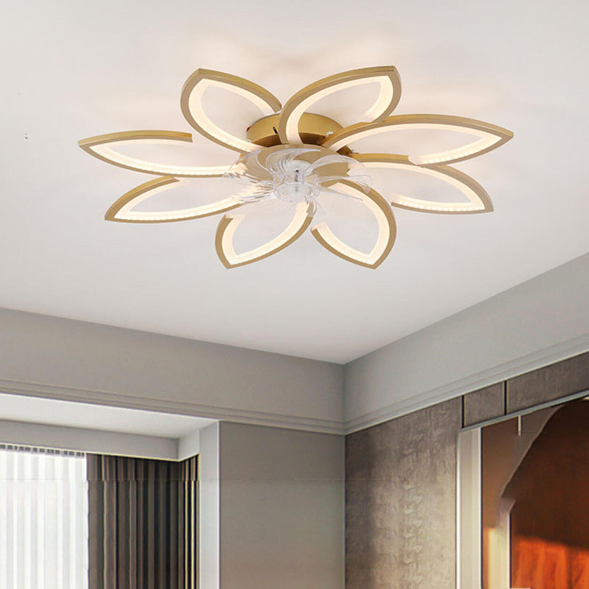 Elegant Floral Flush Mount Ceiling Fan with Light Image - 19