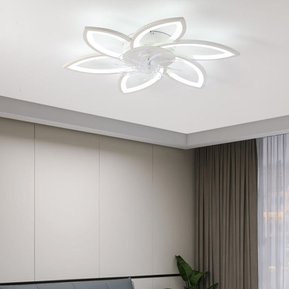 Elegant Floral Flush Mount Ceiling Fan with Light Image - 2