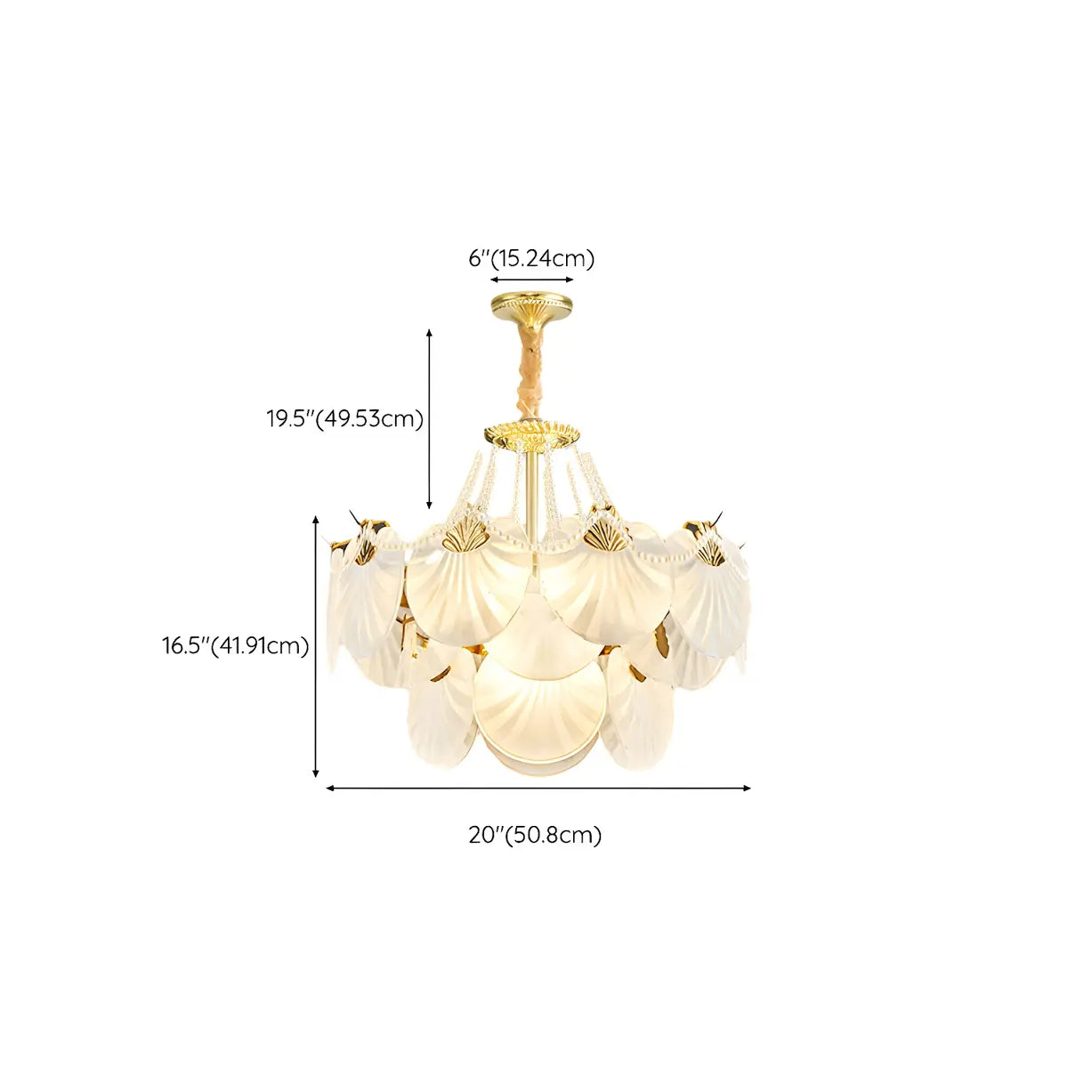 French Luxury Shell Tiered Glass Living Room Chandelier 