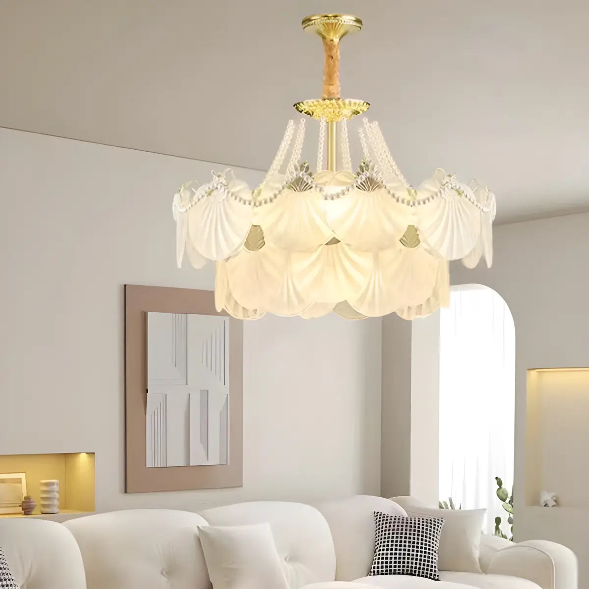 French Luxury Shell Tiered Glass Living Room Chandelier Image - 3