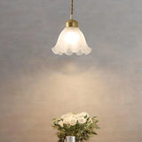 Elegant Floral Glass Pendant Light Adjustable Height Image - 1