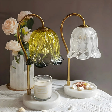 Elegant Floral Glass Shade Candle Melt Decor Table Lamp Image - 1