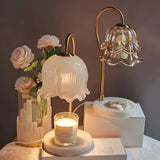 Elegant Floral Glass Shade Candle Melt Decor Table Lamp Image - 4