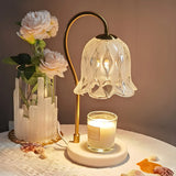 Elegant Floral Glass Shade Candle Melt Decor Table Lamp Image - 5