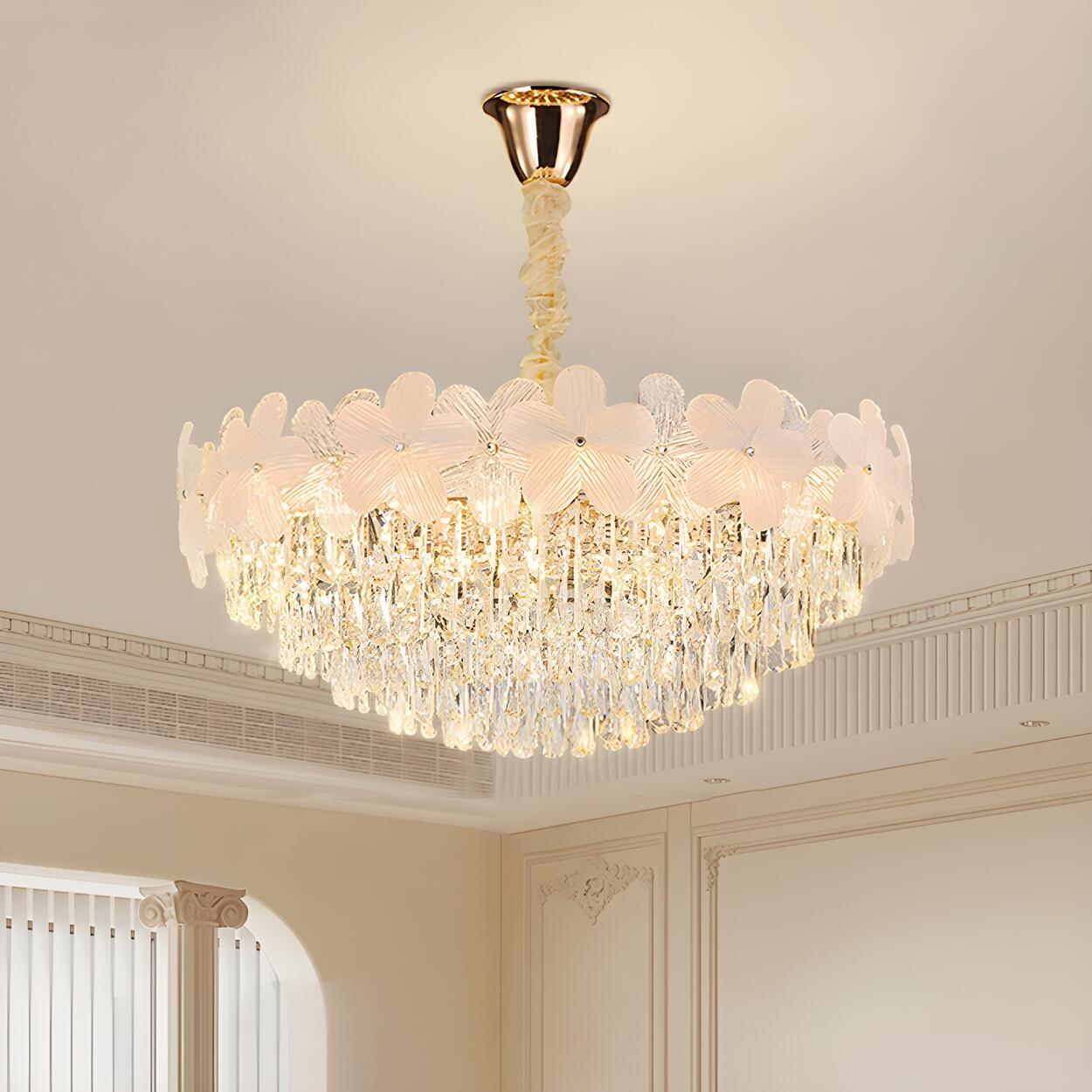 Elegant Floral Living Room Crystal Chandelier Image - 2