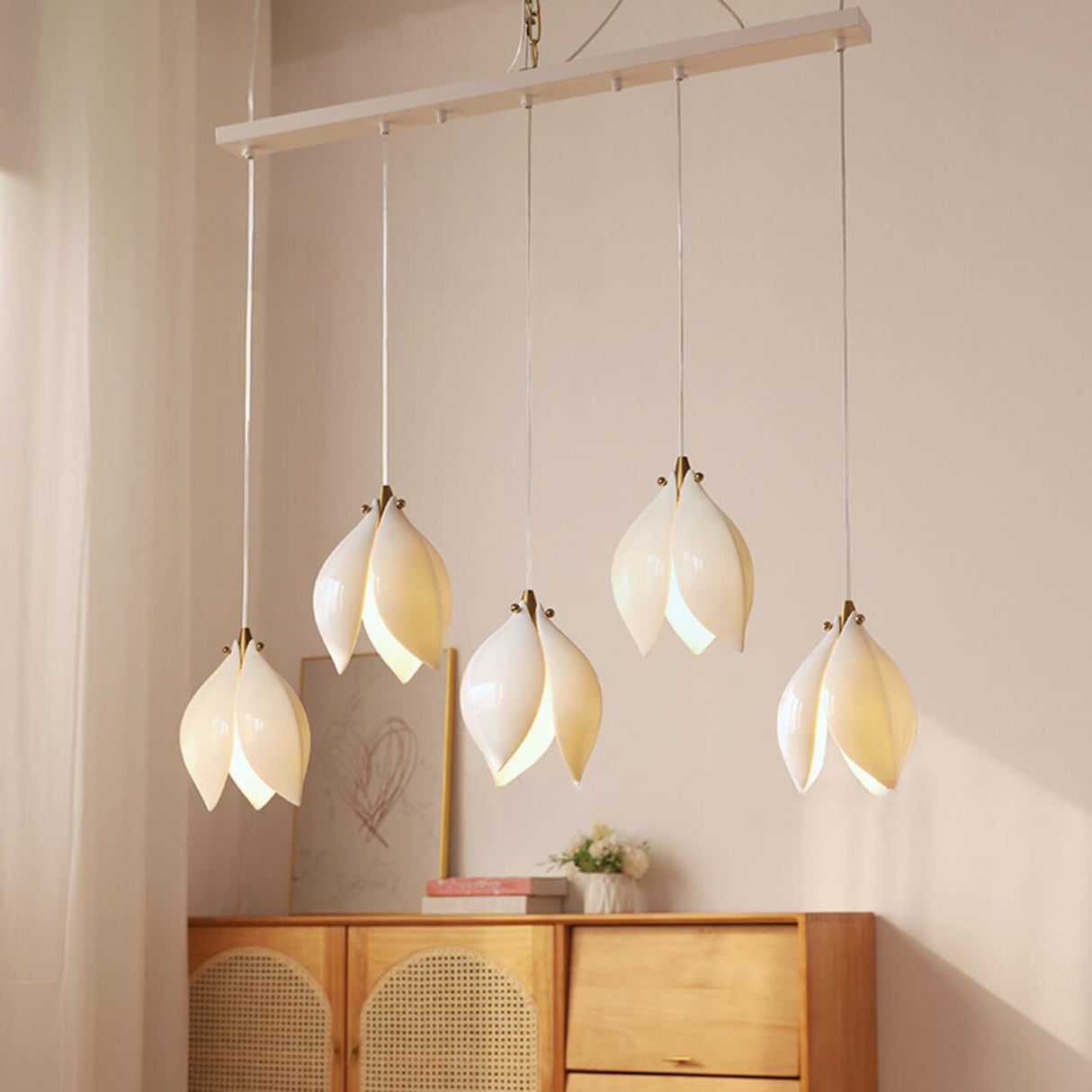 Elegant Floral Petal Dining Room Island Pendant Light Image - 1