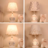 Elegant Floral White Geometric Fabric Shade Table Lamp Image - 13