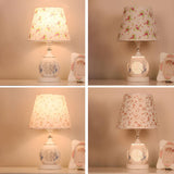 Elegant Floral White Geometric Fabric Shade Table Lamp Image - 14