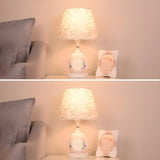 Elegant Floral White Geometric Fabric Shade Table Lamp Image - 16