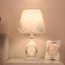 Elegant Floral White Geometric Fabric Shade Table Lamp Image - 5