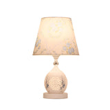 Elegant Floral White Geometric Fabric Shade Table Lamp Image - 6