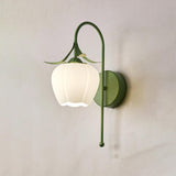 Elegant Floral White Glass Shade Metal Wall Sconce Image - 10