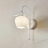 Elegant Floral White Glass Shade Metal Wall Sconce Image - 11