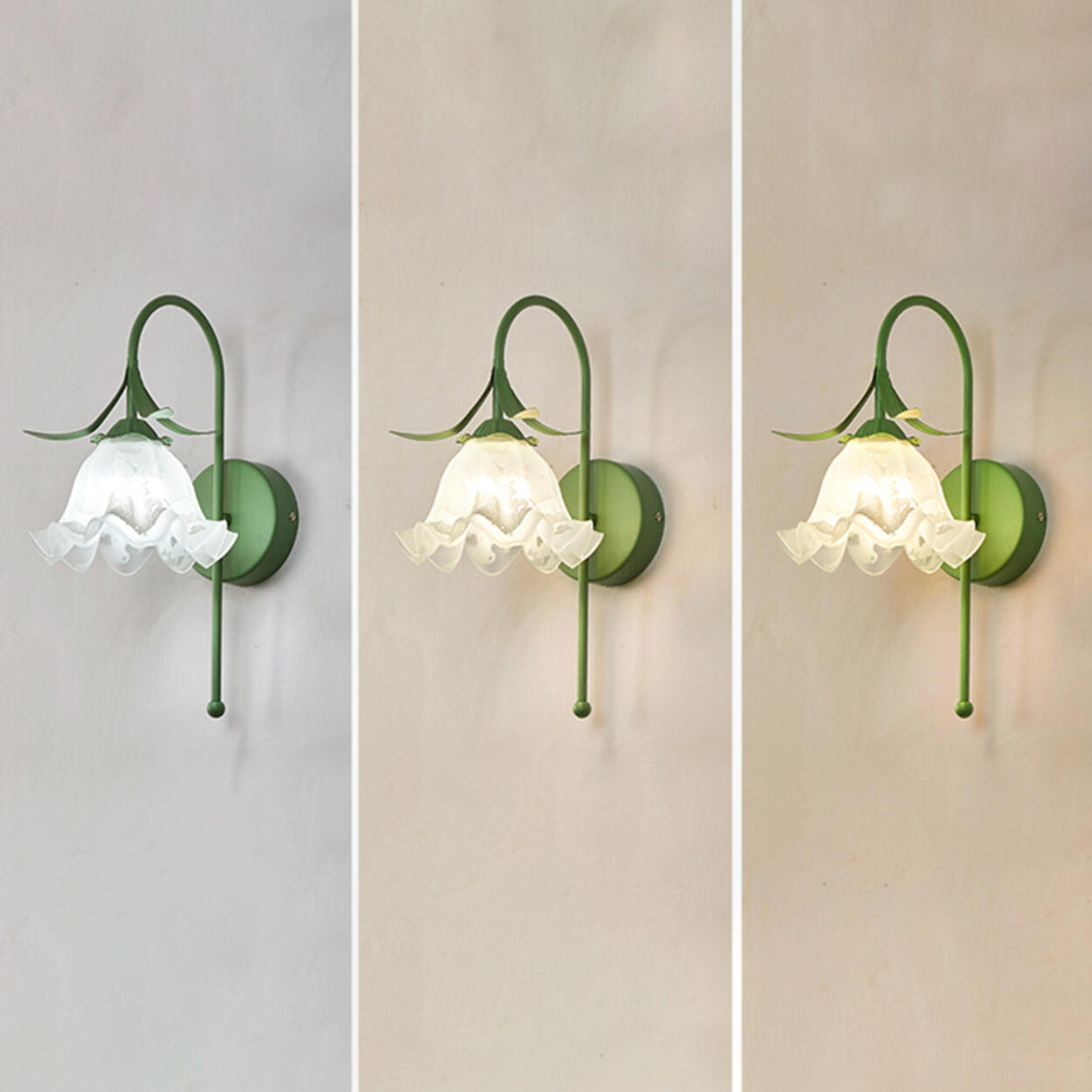 Elegant Floral White Glass Shade Metal Wall Sconce Image - 12