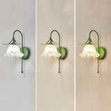 Elegant Floral White Glass Shade Metal Wall Sconce Image - 12