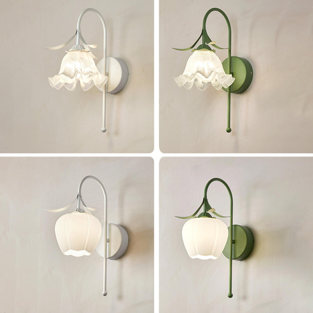 Elegant Floral White Glass Shade Metal Wall Sconce Image - 13