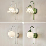 Elegant Floral White Glass Shade Metal Wall Sconce Image - 13