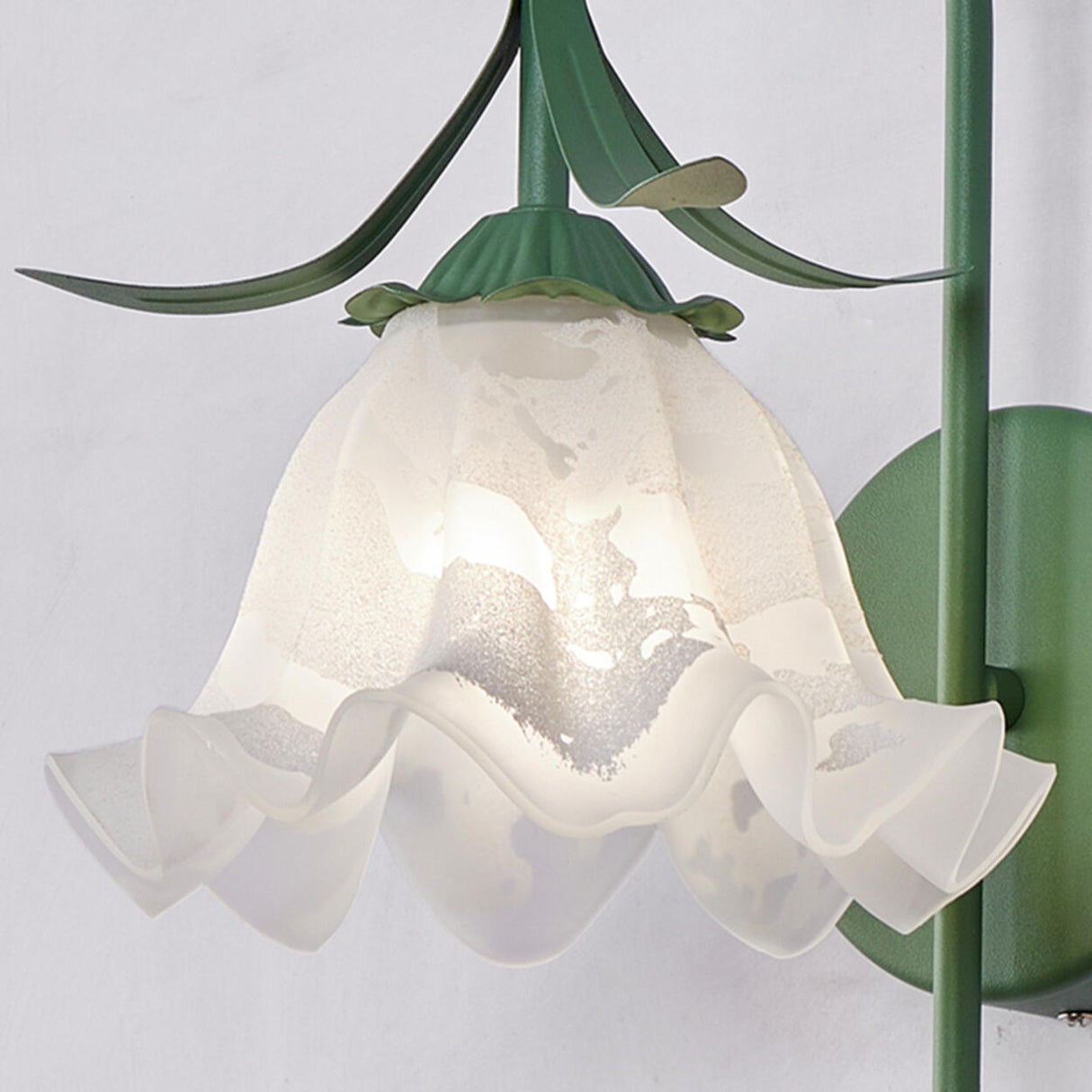 Elegant Floral White Glass Shade Metal Wall Sconce Image - 14