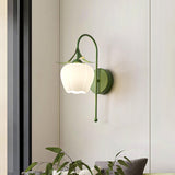 Elegant Floral White Glass Shade Metal Wall Sconce Image - 17